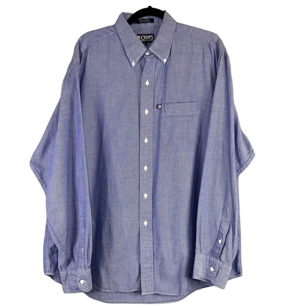 Ralph Lauren Chaps Shirt Men XL Blue Oxford Woven Classic Business Casual Office